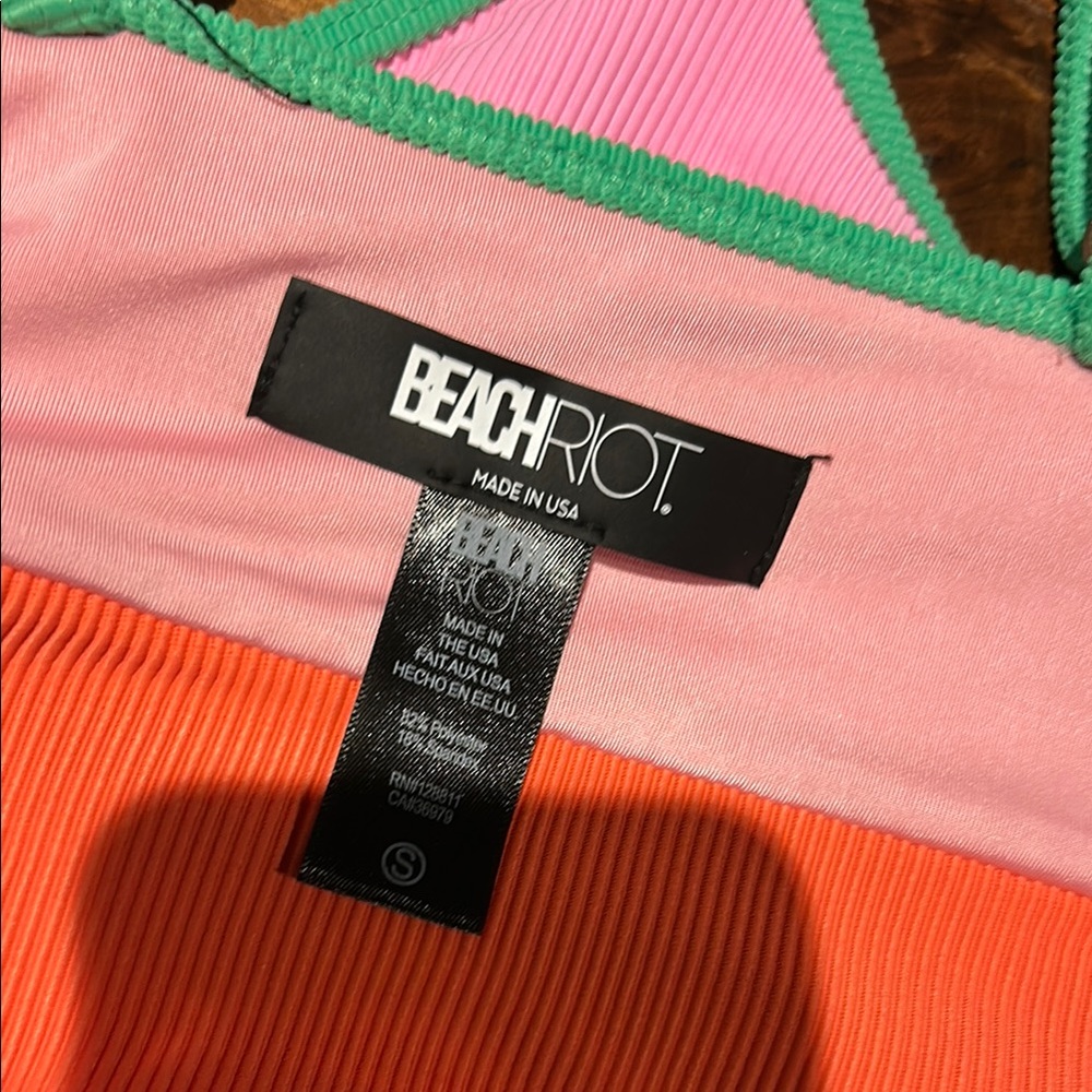 Beach Riot Pink Green Orange Ribbed Colorblock Bikini Top - Picture 5 of 5